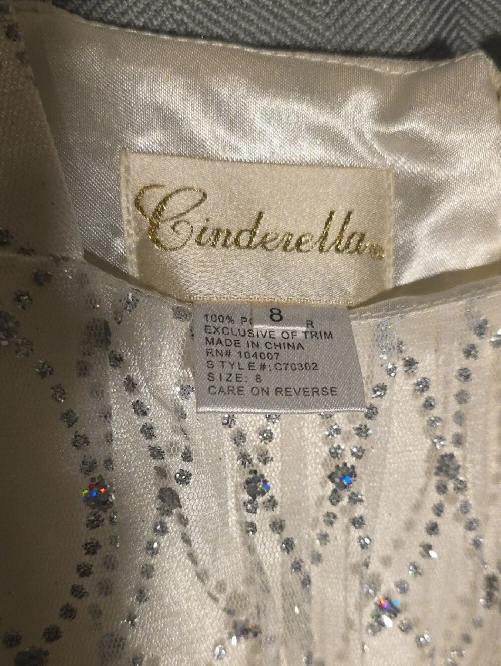 Cinderella Ivory Satin & Glitter Overlay Dress with Bow